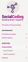 Screenshot of the left sidebar of Social Coding website with "Communities" entries expanded.